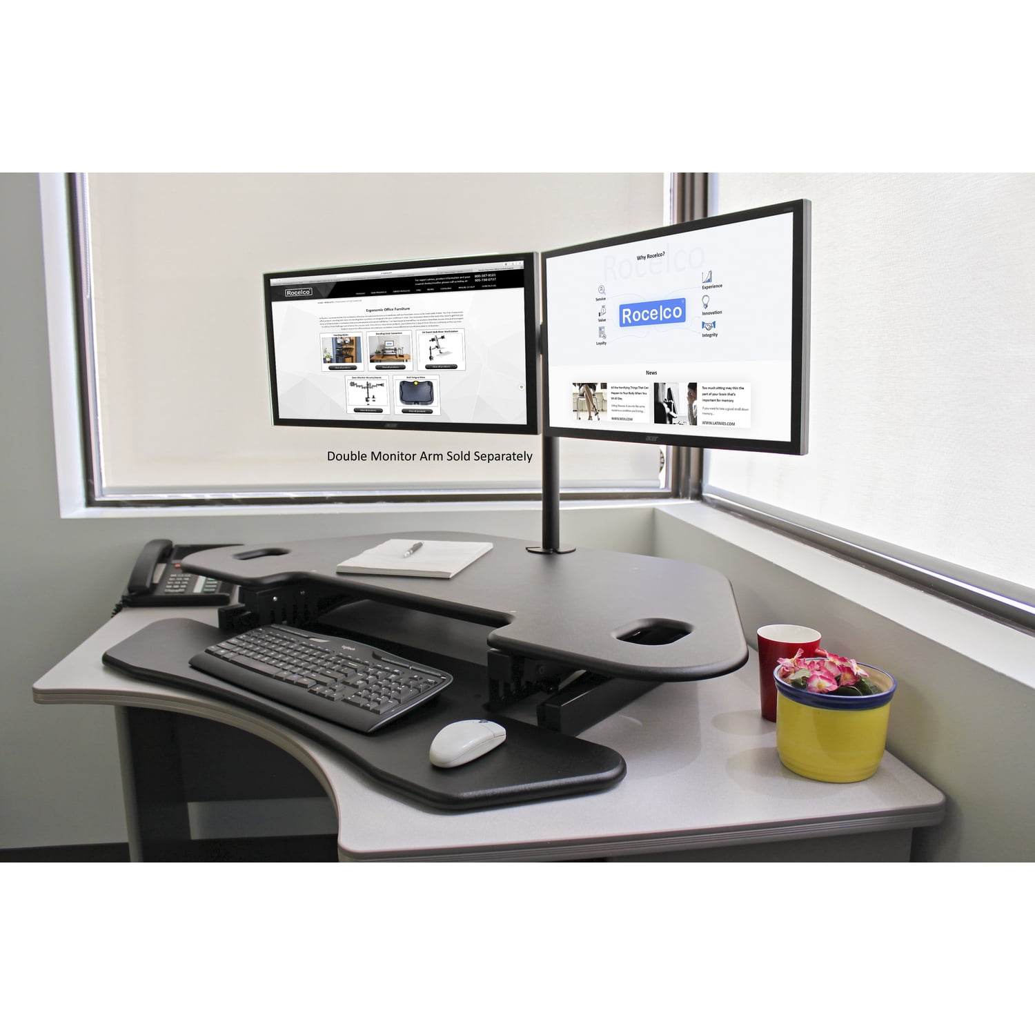 Rocelco 46" Adjustable Corner Standing Desk Converter Black (R CADRB-46)