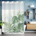 thumbnail image 6 of No Hook Shower Curtains with Snap-in Liner Set, Summer Botanical Waterproof Hotel Style Bathroom Shower Curtain, Green Palm Leaves Tropical Plant Breathable Mesh Top Window Bath Curtains 72''x84'', 6 of 9