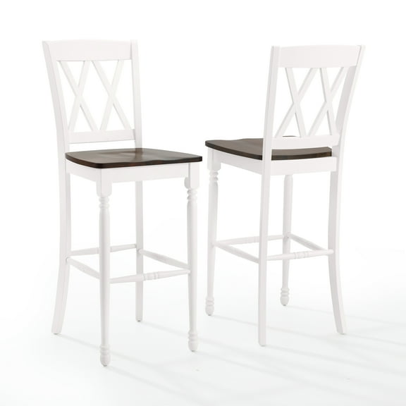 Crosley Furniture Shelby 2Pc Bar Stool Set in Distressed White/Cherry - 2 Stools