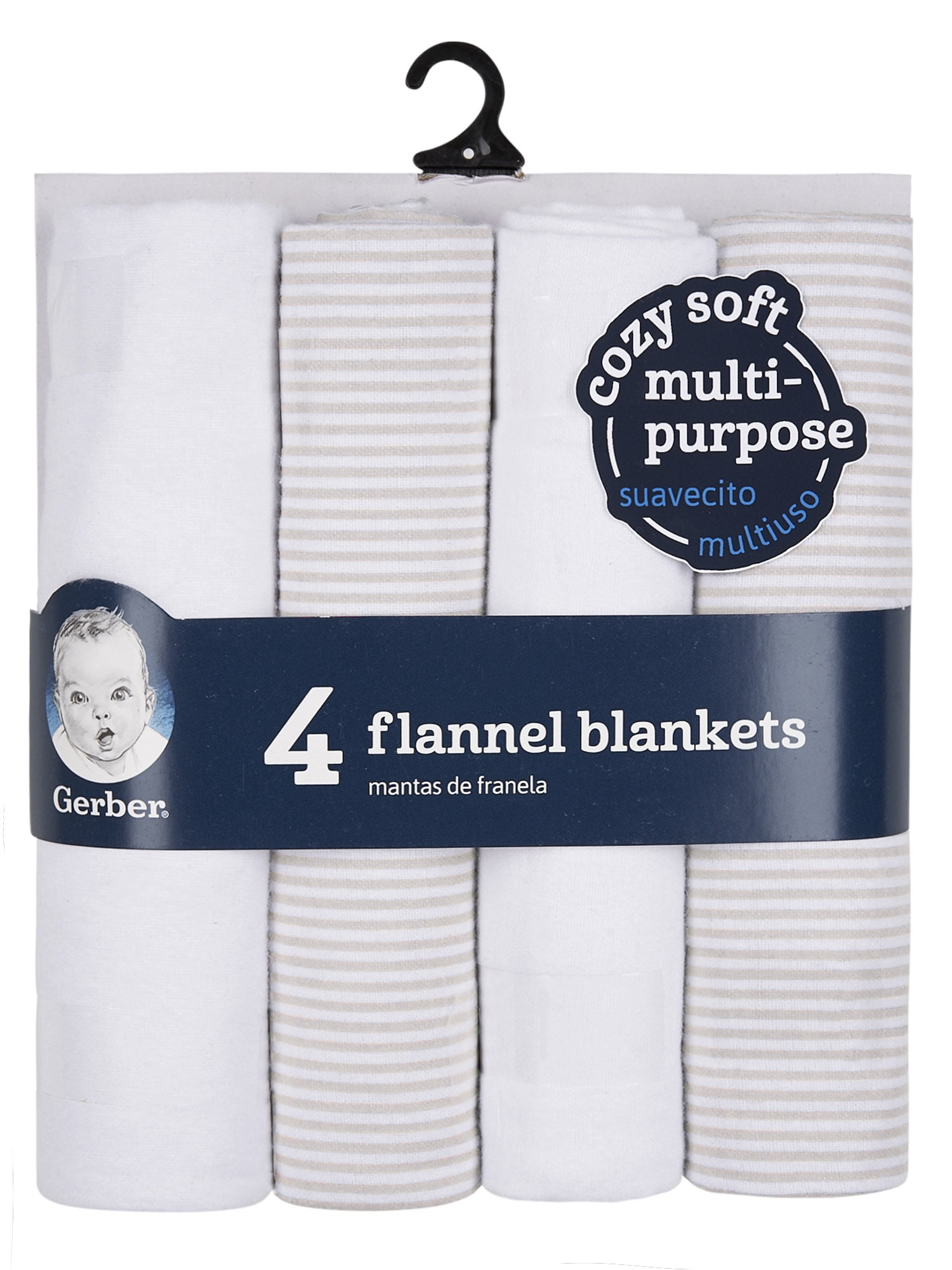 Gerber Baby Neutral Flannel Blankets, 4-Pack, One Size