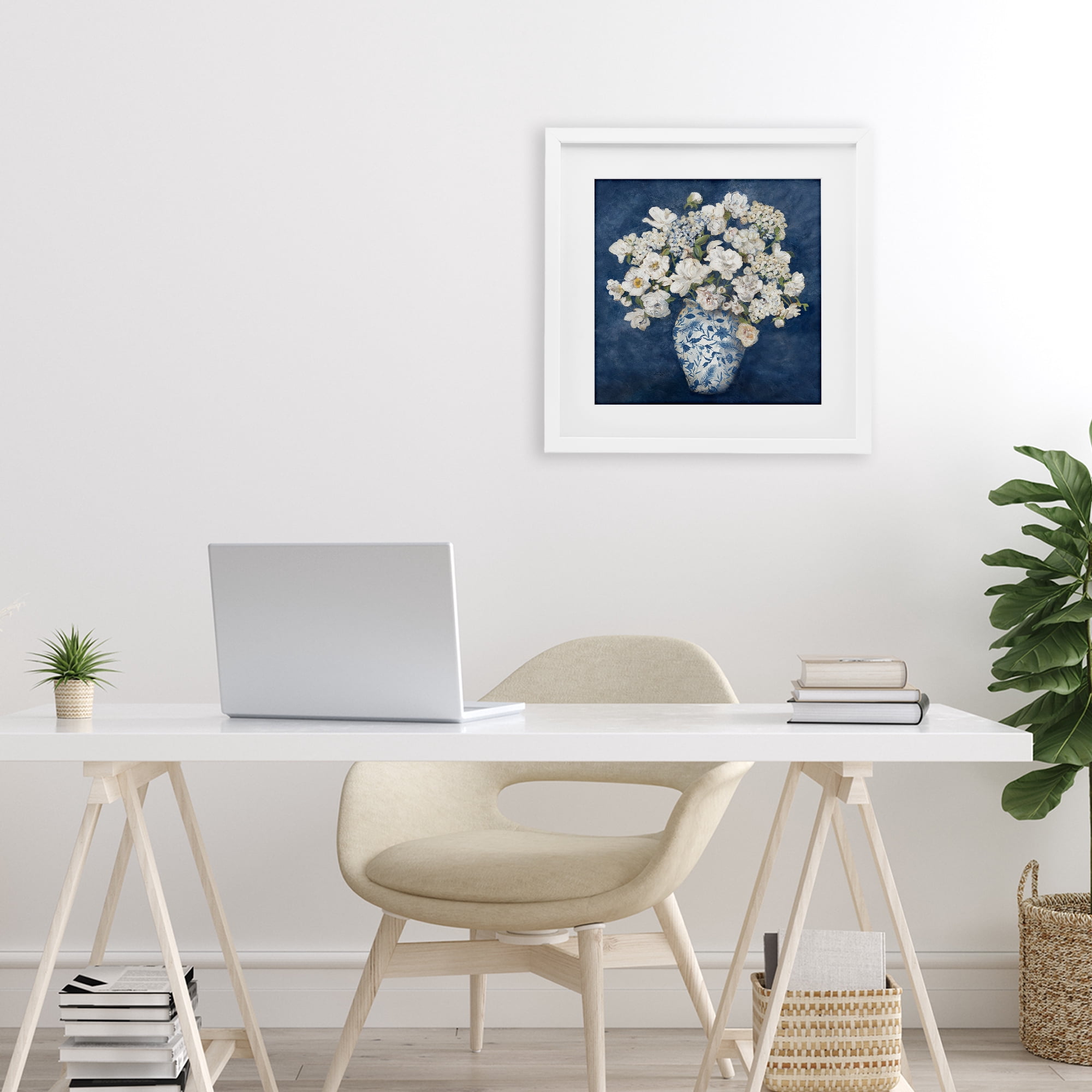 Stupell Industries Classic Blue Chinoiserie Vase White Framed Print Under Glass, design by Charlene Olson