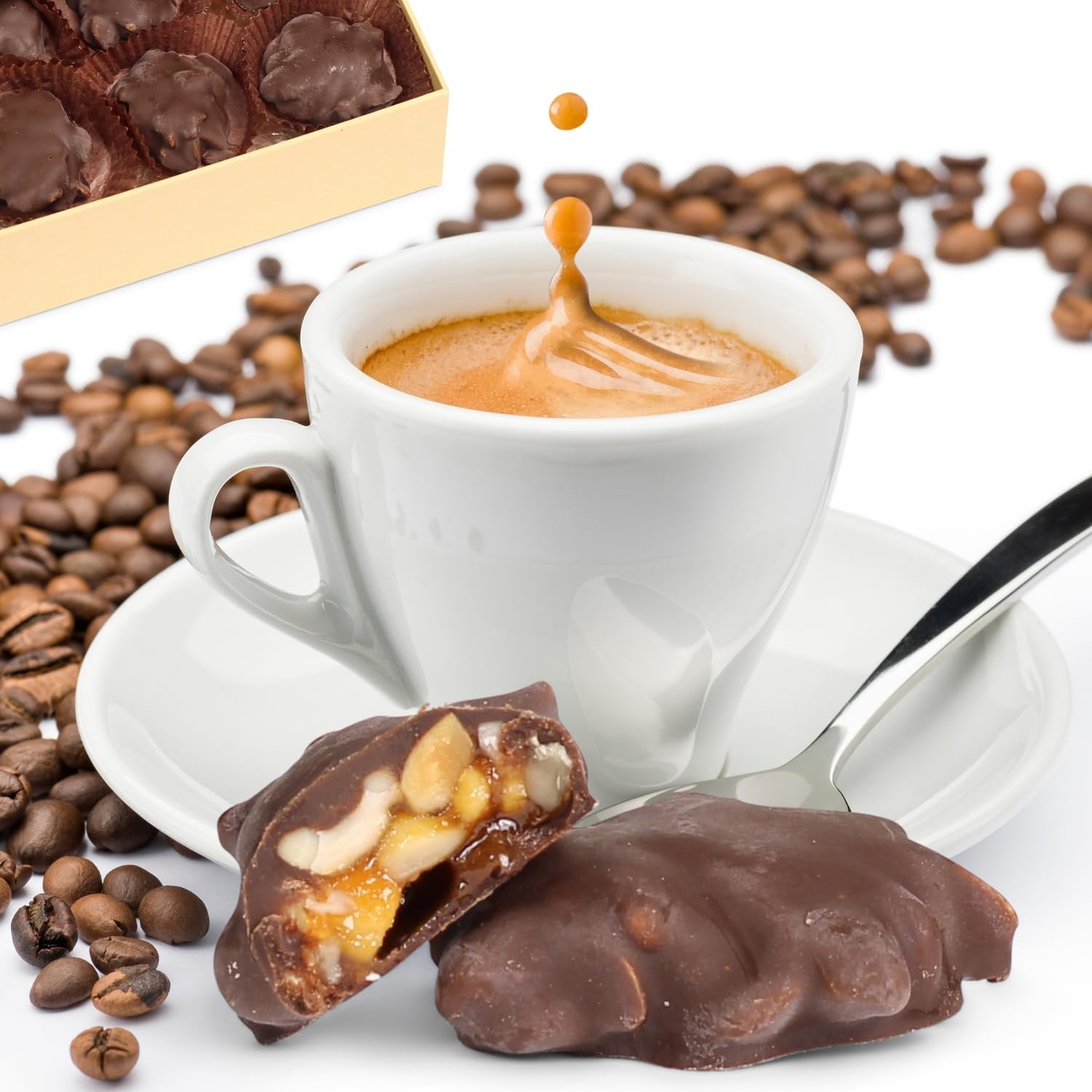 Chocolate Caramel Cashew Nut Clusters Red Gift Box - by It's Delish  12 OZ Premium Dark Chocolate Covered Nuts with Carmel Clusters  Christmas Gifts Box of Chocolates Candy Nut Turtles with...