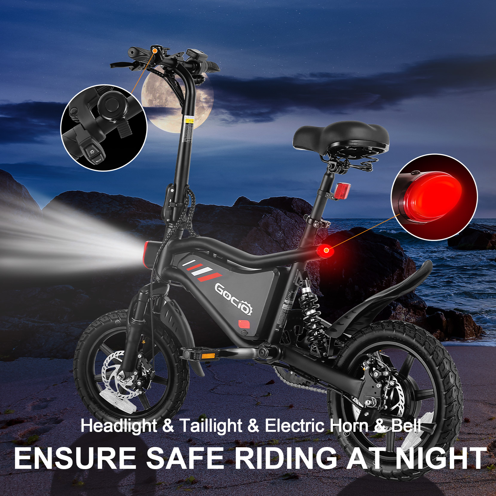 Gocio Adult Foldable Electric Bicycle, 14" Ebike With 550W Peak Power Motor, 48V 7.8Ah Lithium Battery, LCD Display, Urban Commuter Electric Bike For Woman UL2849 Certified
