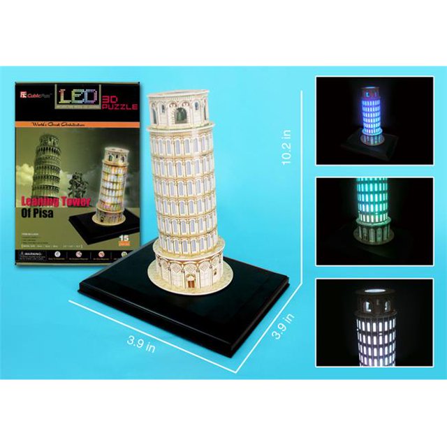 3D Puzzles CFL502H Tour Penchée de Pisa avec Base et Lumières - 15 Pièces