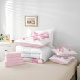 thumbnail image 4 of 7 Pcs Pink Bowknot Comforter Full,Flowers Bow Tie Butterfly Knot Girly Women Bedding Set,Princess Romantic White Simple（Comforter+Fitted+Flat+2 Pillowcases+2 Throw Pillow Covers）, 4 of 5