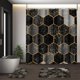 thumbnail image 1 of Juego de cortina de ducha de mármol con tapa de inodoro y alfombras antideslizantes para baño, juego de 4 cortinas de ducha de mármol negro y dorado, juego de baño de arte antiguo abstracto moderno, 1 of 7