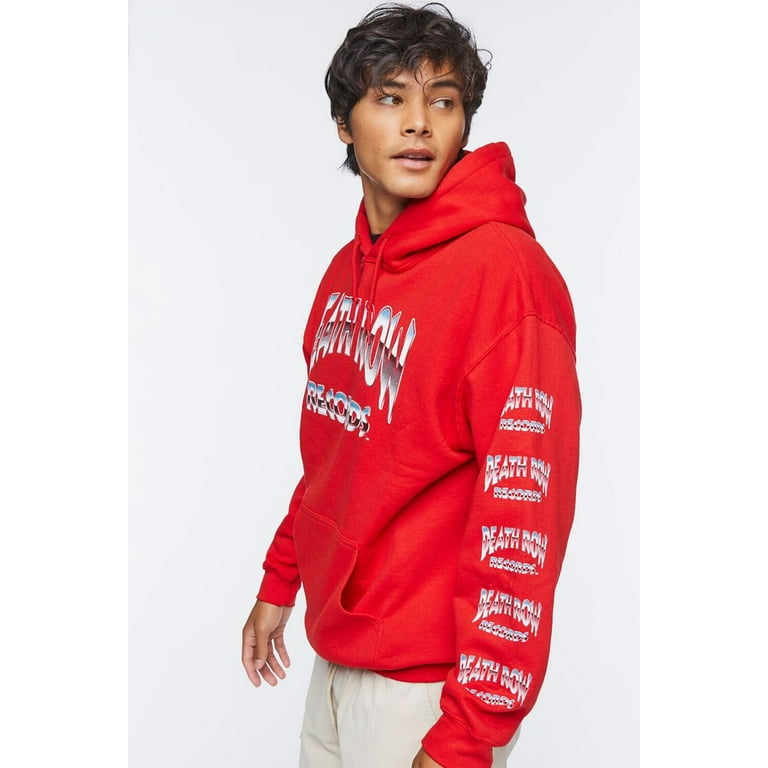 Death Row Records Men s Chrome Graphic Logo Hoodie Sweatshirt in Red X Large Red