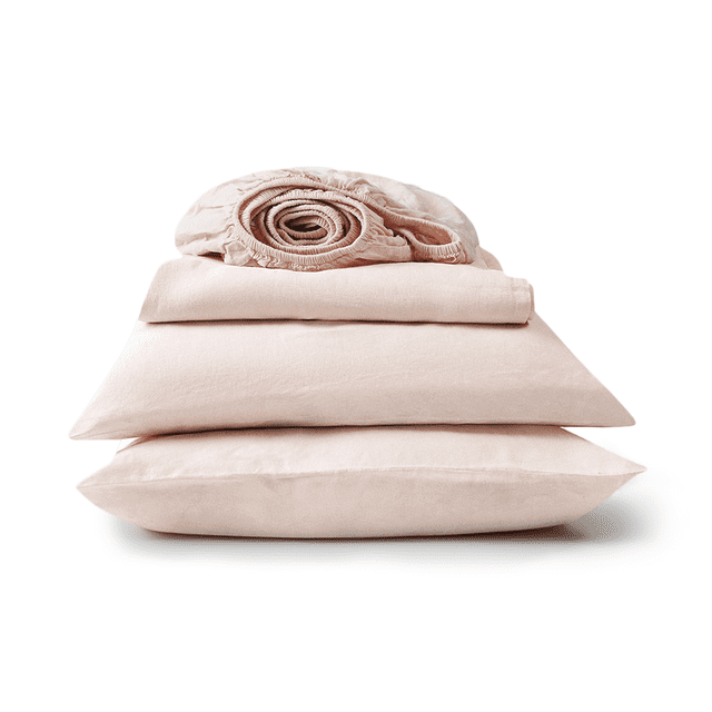 FABDREAMS Lin Bio Grand Drap Housse Lin Drap Housse Grand Refroidissement Drap Housse 1 Drap Housse Grand Size, 2 Taies d'Oreiller Grand Drap Housse Bio Grand Blush Rose