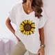 thumbnail image 3 of Camiseta de Manga Corta con Cuello en V con Impresión de Girasol, Algodón Casual Y Top de Cáñamo, 3 of 4