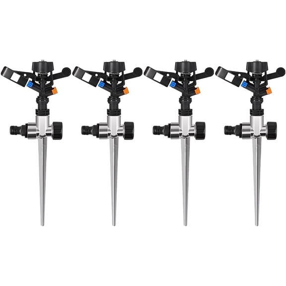 4 Pcs Alloy Spike Sprinklers, Automatic 360° Rotating Lawn Sprinkler with Adjustable Spray Range, Metal Spike Sprinklers for Home Garden Lawn Irrigation