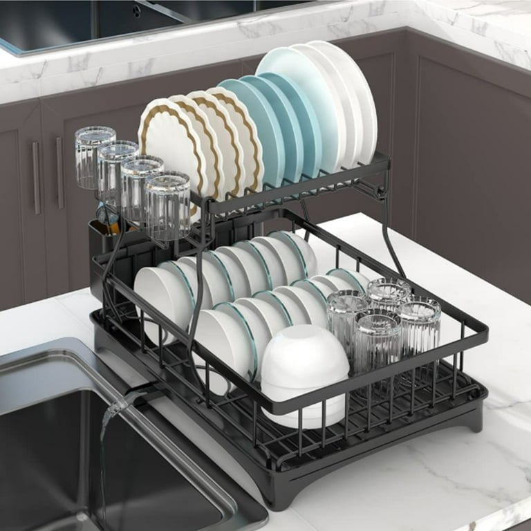 1pc Dish Drainer With Removable Utensil Holder, Dish Rack, Plates  Organizer, Aluminum Dish Drying Rack For Kitchen Counter Cabinet, Kitchen  Accessorie