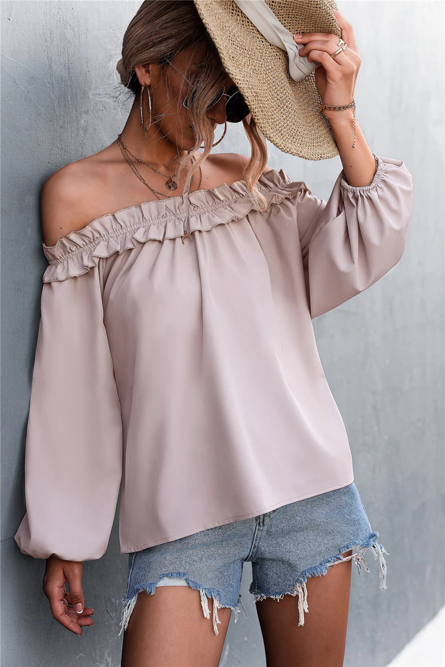 ruffle balloon sleeve top