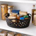thumbnail image 5 of (1) Storage Basket Plastic Organizer Bin Black Oval Container With Handles Perforated Utility Bathroom Kitchen Pantry Shelf Countertop Organizer 12x12x6, 5 of 8