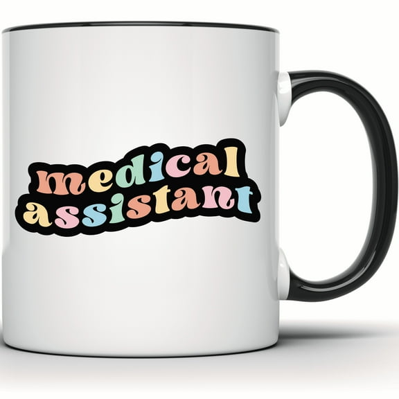 Cute Medical Assistant Mug - Retro Pastel Healthcare Gift for Future MA - Perfect Medical Mug Gift - 11 Ounce Black Rim Handle Novelty Coffee Cup - WMUG1942-BLK