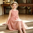thumbnail image 5 of WhouRiu Girls Casual Summer Dress Solid Color Sleeveless Crew Neck Tiered Ruffle Dresses Kids Comfortable Mesh Sundress,12-13 Years, 5 of 8
