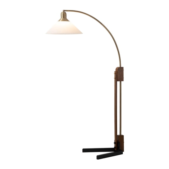 NOVA of California Melmar Chairside Arc Floor Lamp - Weathered Brass and Walnut, Dimmer Switch, V-Base