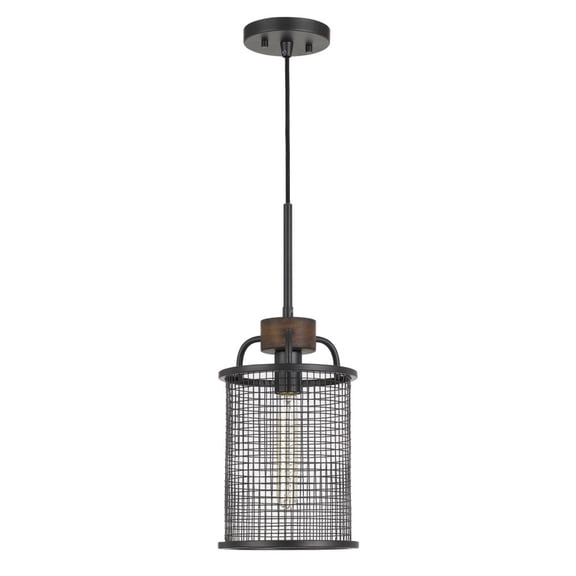 Cal Lighting Aberdeen 1-Light Metal & Wood Pendant Light in Bronze/ Brown