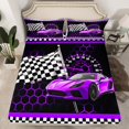 thumbnail image 2 of Manfei Boys Cartoon Automobile Full Size Sheets, Purple Sports Car Bed Sheets, Buffalo Checkered Flag Sheet Sets, Breathable Home Decor, 4pcs, 2 of 7