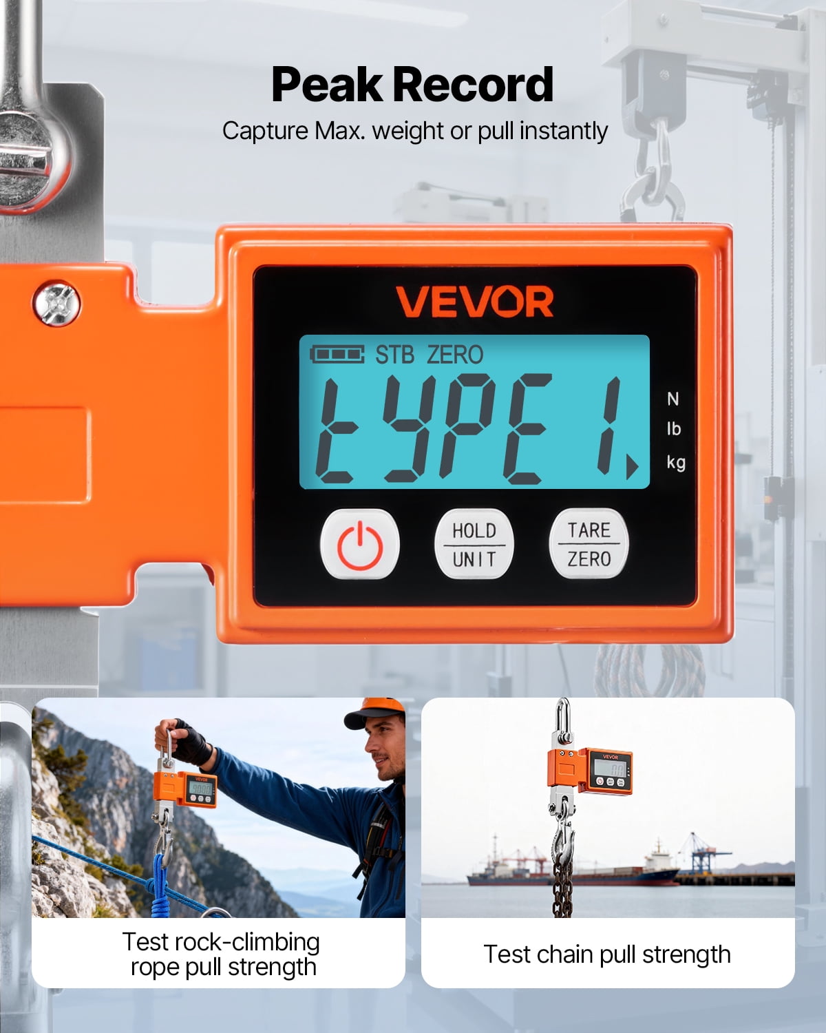 VEVOR Digital Crane Scale, 1100 lbs/500 kg Max Capacity, Heavy Duty Industrial Hanging Scale with Cast Aluminum Case & LCD Display, 0.2 lbs Division & 3 Unit Switch, Auto-Off Setting for Garage
