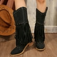 thumbnail image 6 of XIMIN Women Fringe Cowgirl Boots Knee High Boots Embroidered Cowboy Boots Stud Square Toe Mid Calf Western Boots with Chunky Heel Comfort Tall Western Boots, 6 of 6