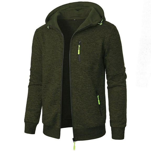 XDDLITP Full Zip Hoodie for Men with Zipper Pockets Lined Fleece Hoodies Solid Color Slim Fit Sweater Jacket Long Sleeve Active Pullover,Army Green XL