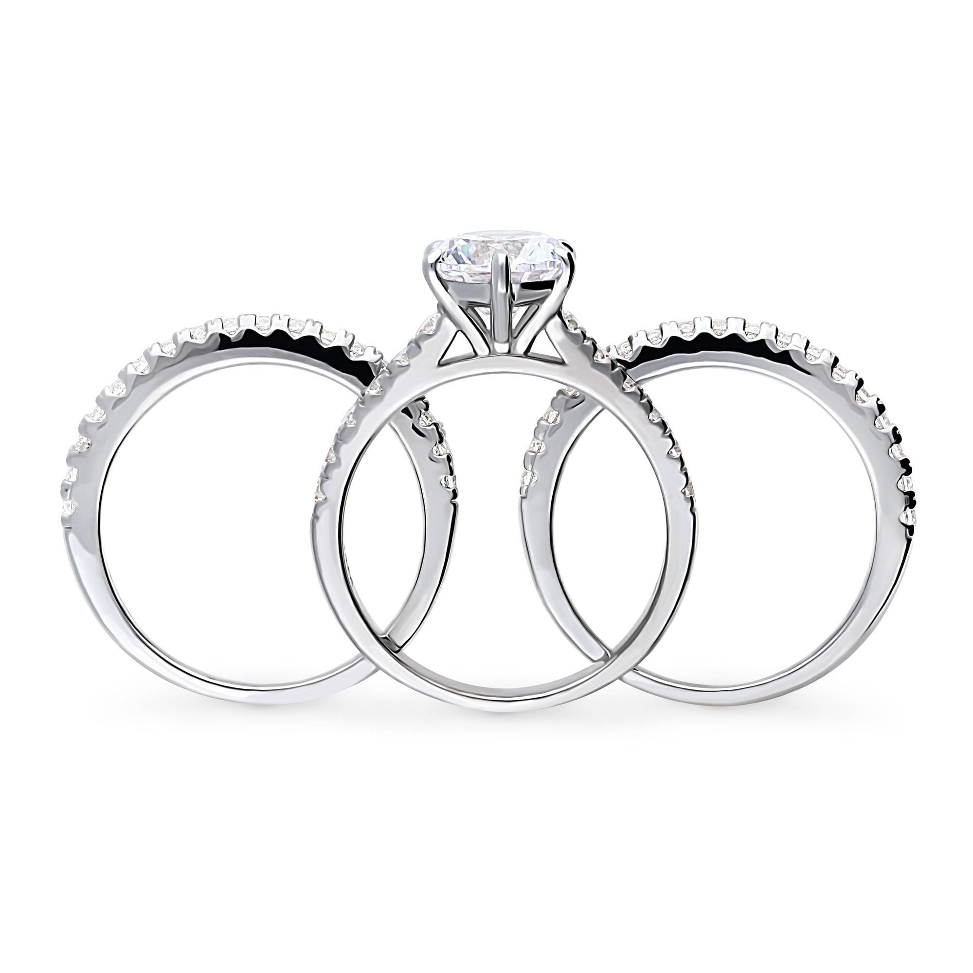 BERRICLE Sterling Silver Solitaire Engagement Rings Statement Stackable Band for Women, 2 Carat Round Cut Cubic Zirconia CZ Ring Set Size 4