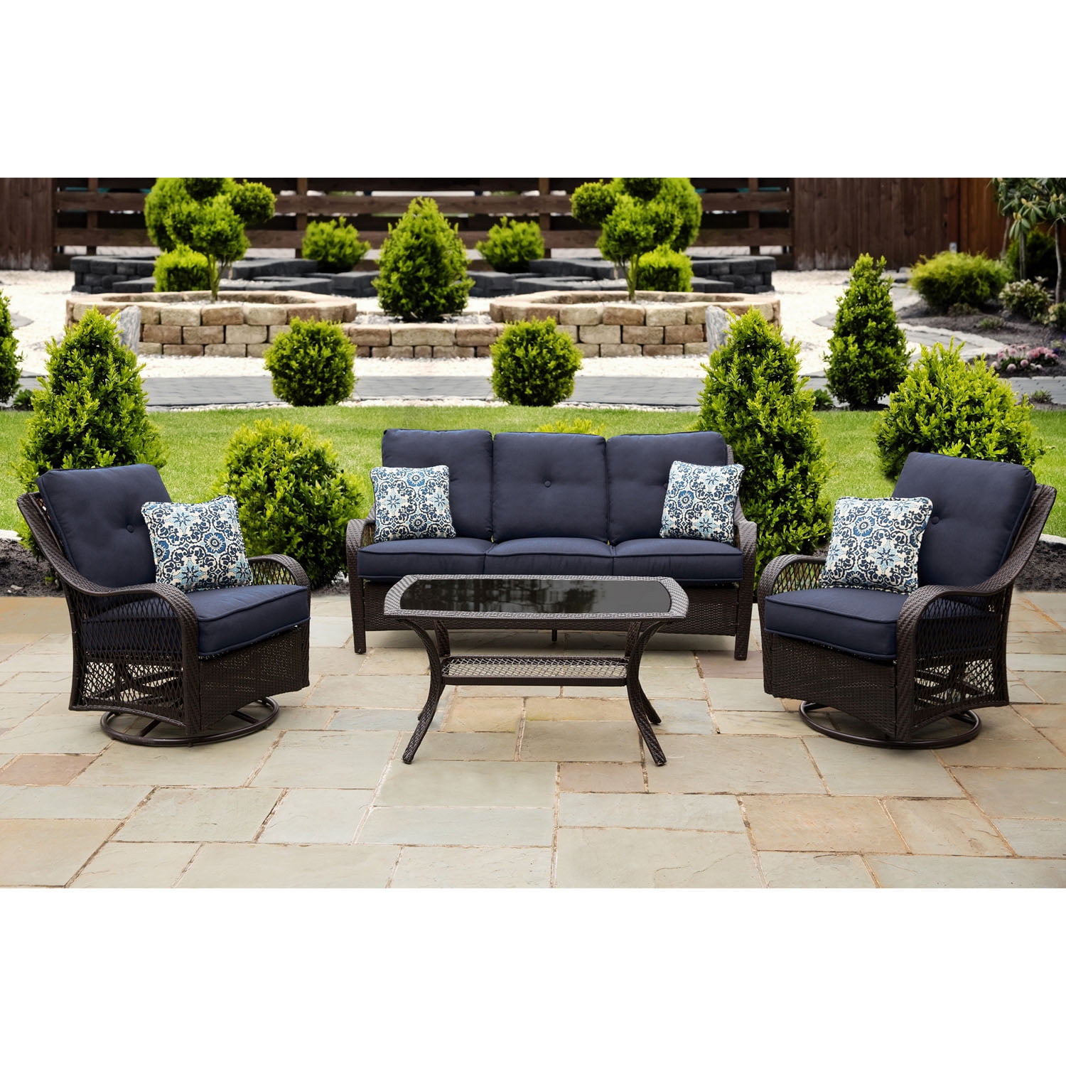 Hanover Orleans 4 Piece Wicker and Steel Outdoor Conversation Set