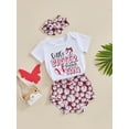 thumbnail image 2 of Baby Girl Baseball Outfits Funny Letter Short Sleeve Romper +Baseball Bubble Shorts +Headband Set 3Pcs Summer Outfits, 2 of 7