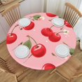 thumbnail image 3 of Round Fitted Table Cloth Cherry Elastic Tablecloth for Round Tables, Fruit Flower Floral Waterproof Table Cover Indoor Outdoor Fits 36"-44", 3 of 6