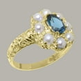 thumbnail image 2 of LBG British Made 10k Yellow Gold Natural London Blue Topaz & Cultured Pearl Womens Statement Ring - 33 size options - Size 10, 2 of 8