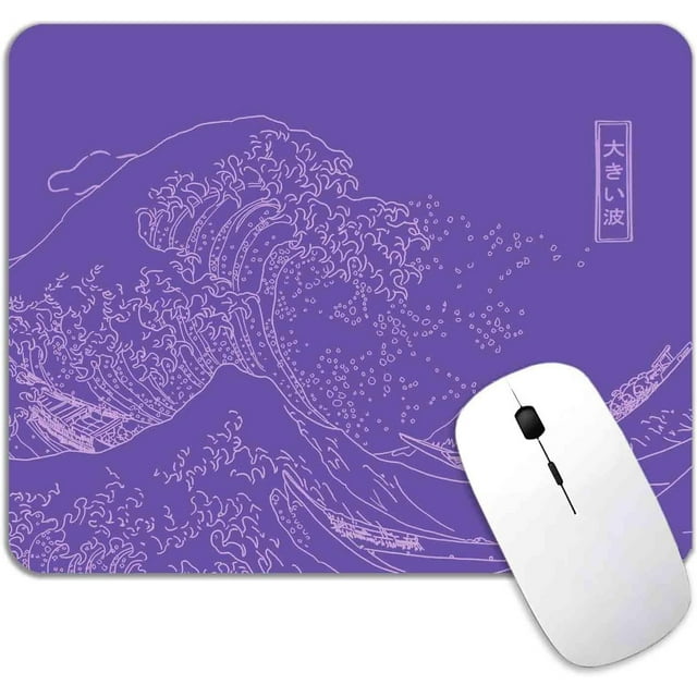 Great Wave Japanese Anime Mouse Pad Purple Lilac Minimalist Aesthetic NonSlip Rubber Base Cute Desk Accessories for Laptop Office Computer Decor Add a Pop of Culture