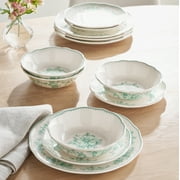 The Pioneer Woman Agatha 12-Piece Stoneware Dinnerware Set, Green
