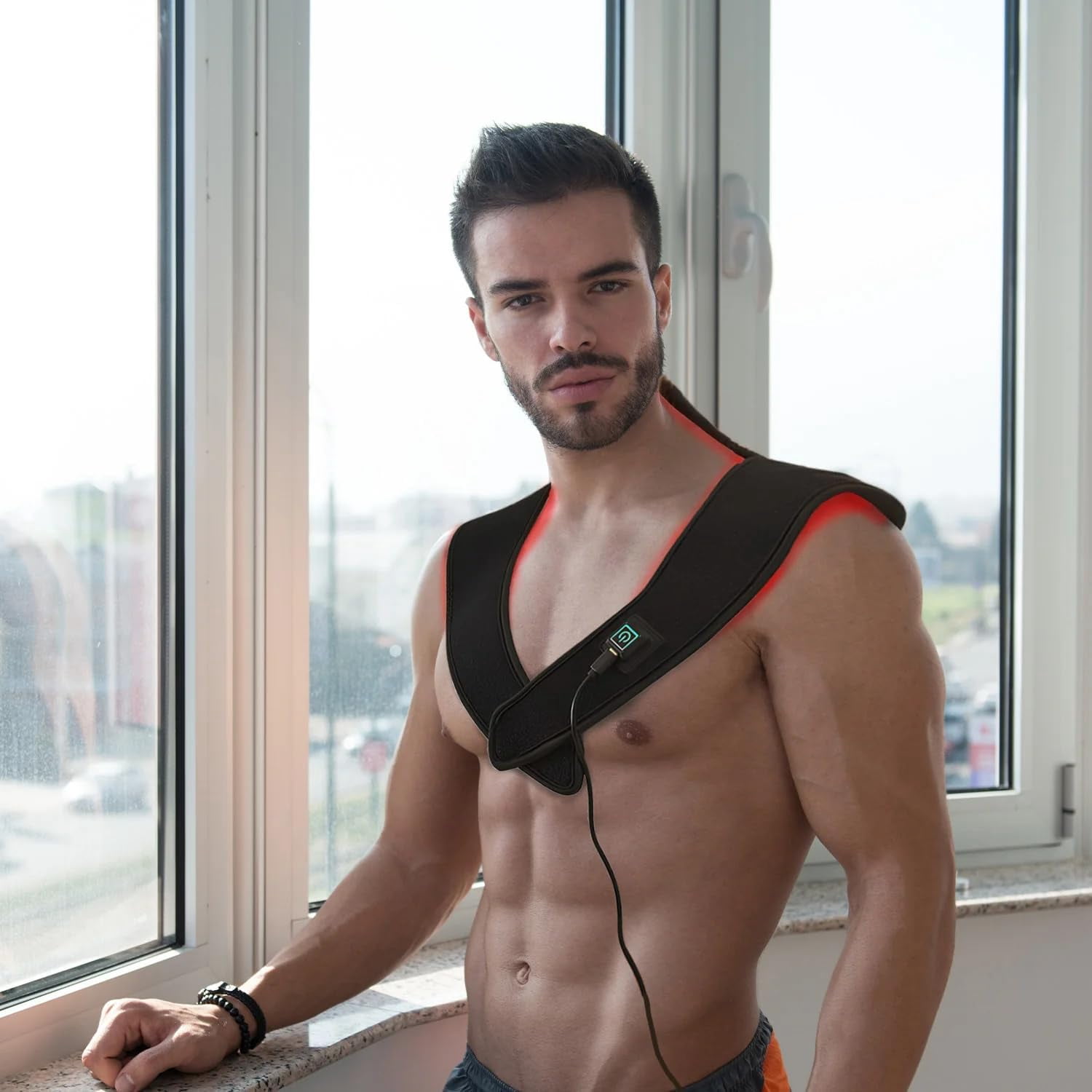 Wearable Red & Infrared Light Pad with Shoulder Contour, Large Comfort Belt for Back