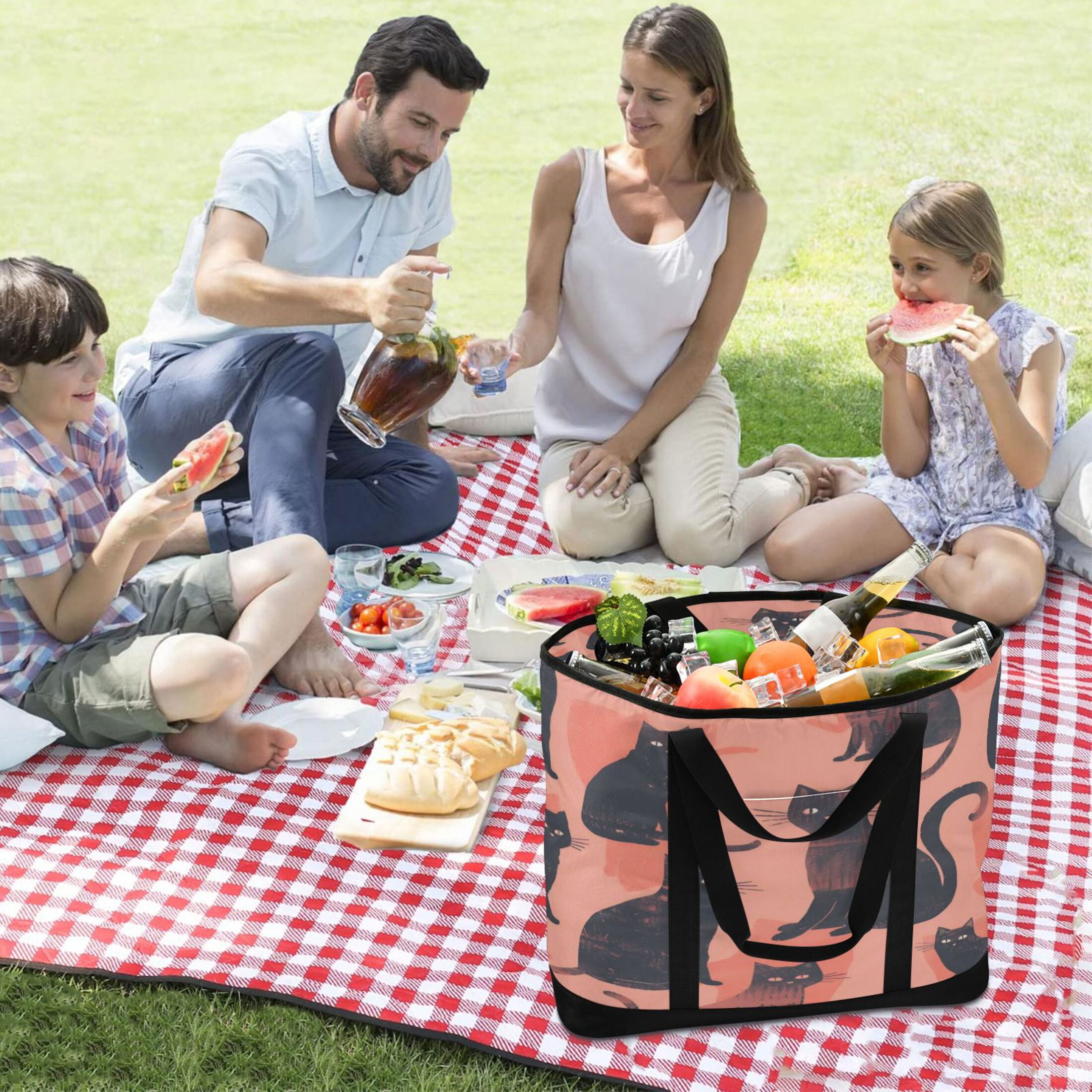 Large Hand-held Ice Pack Picnic Bag Insulation and Refrigeration Suitable for Shopping Picnics and Camping Black Cat