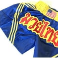 thumbnail image 2 of Woldorf USA Muay Thai Fight Shorts in Blue Yellow Martial Arts, Sparring Fitness, Soft Fabric, Grappling Shorts, Kickboxing Shorts, Fighting Shorts, Muay Thai Training Shorts, 2 of 6