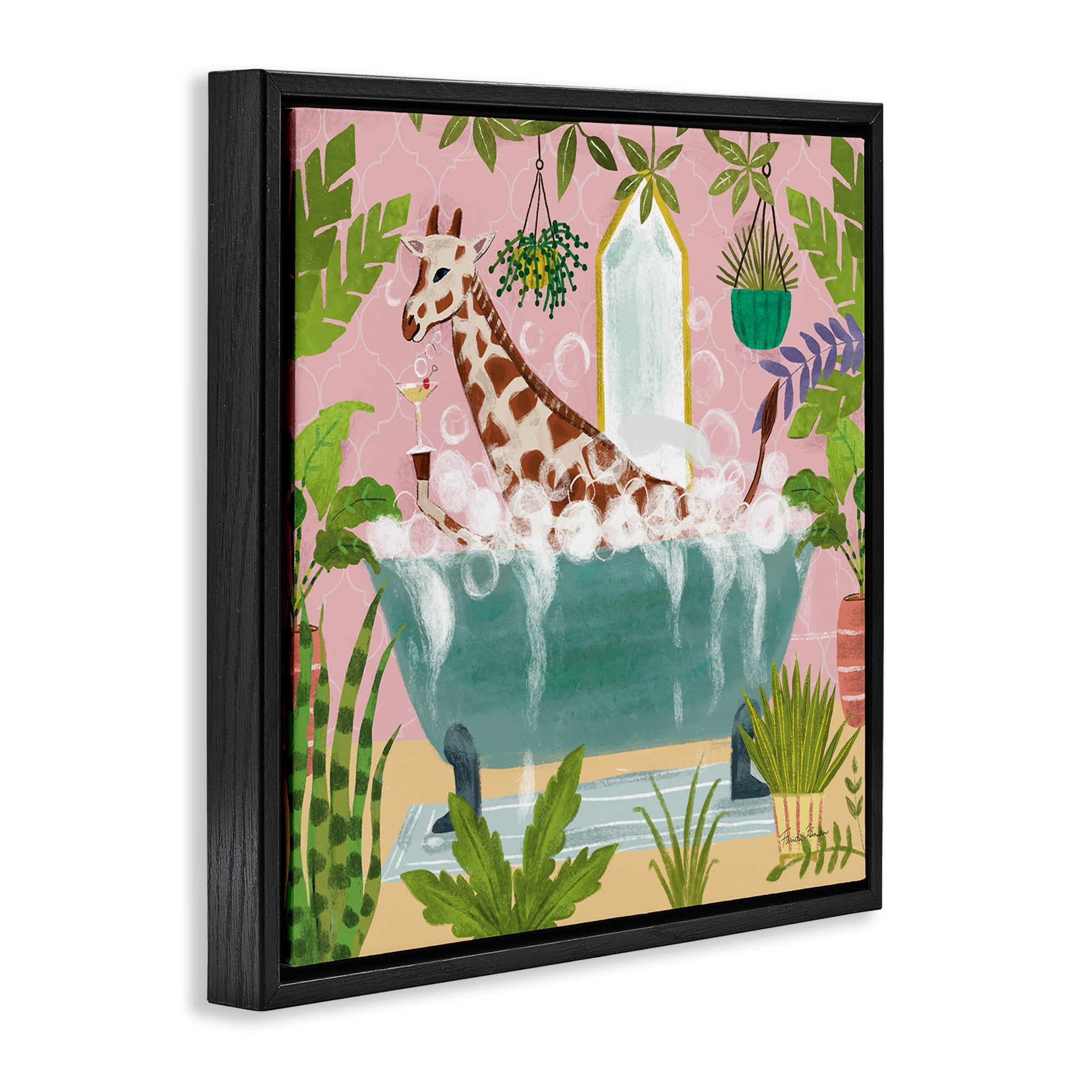 Stupell Industries Giraffe Fun Bath Time Typography Painting Black Floater Framed Canvas Art Print Wall Art, 25 x 25
