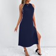 thumbnail image 4 of Women's Sleeveless Round Neck Split Hem Dress - Flowy Casual Summer Party Outfit - Loose Fit - XS-XXL Sizes, 4 of 8