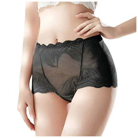 vigerkar Women Low Waist Mesh Briefs Solid Color Cotton Crotch Underwear Panties plus Size Sexy Lace Underwear Black  XXL