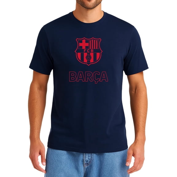 Icon Sports FC Barcelona Official Soccer T-Shirt for Men, Mens Sports Short-Sleeve Crew Cotton Tees, Licensed Barça Tees for Men (Navy Blue, Extra Large)