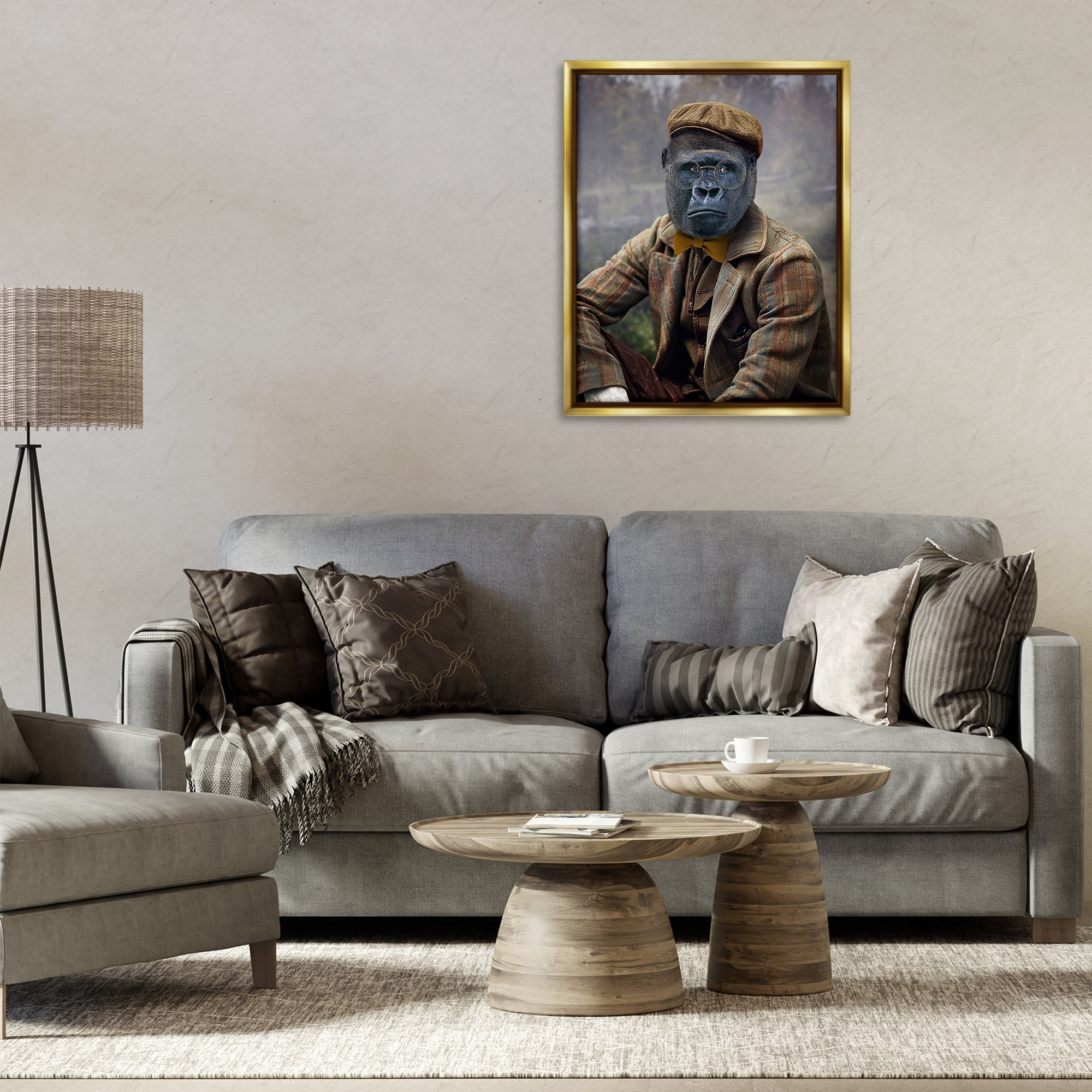 Stupell Industries Vintage Gorilla Portrait Animals & Insects Painting Gold Floater Framed Canvas Art Print Wall Art, 25 x 31