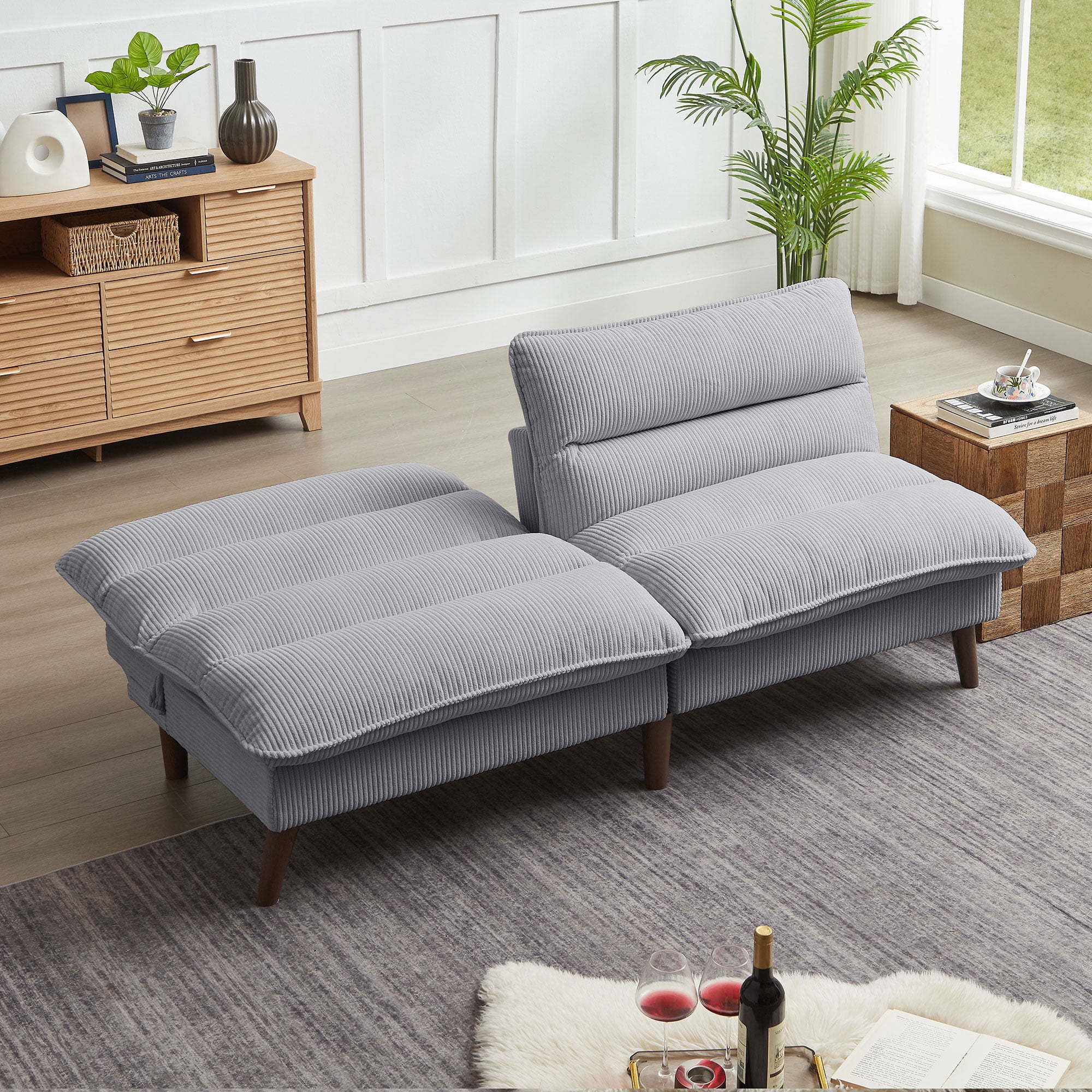Jarenie Chireca 72" Futon Sofa Bed, Convertible Futon Couch with Adjustable Backrest, Modern Corduroy Futon Sleeper Sofa for Small Spaces, Living Room, Office, Lighetgrey