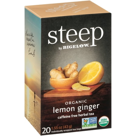 Steep by Bigelow, USDA Organic Lemon Ginger Caffeine Free, Herbal Tea Bags, 20 Count