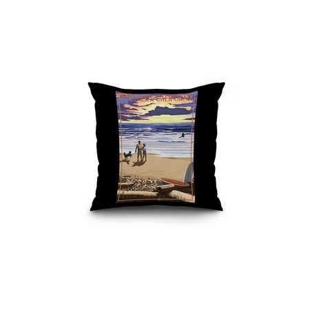 Southern California - Sunset Beach Scene - Lantern Press Poster (16x16 Spun Polyester Pillow, Black (Best Beaches For Kids In Southern California)