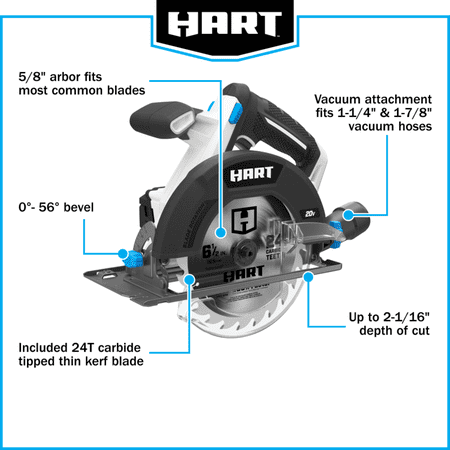 HART 20-VOLT 6-1/2-INCH BATTERY-POWERED CIRCULAR SAW (BATTERY NOT INCLUDED)
