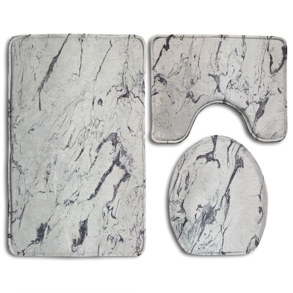 CHAPLLE Gray Marble 3 Piece Bathroom Rugs Set Bath Rug Contour Mat and