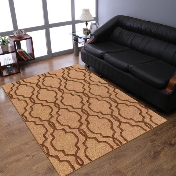 Rugsotic Carpets Hand Tufted Wool Eco-Friendly 9'x12' Area Rugs Rectangle Light Gold Brown Geometric Modern High Pile Thick Handmade Anti Skid Indoor Rug for Living Room, Bedroom K09014