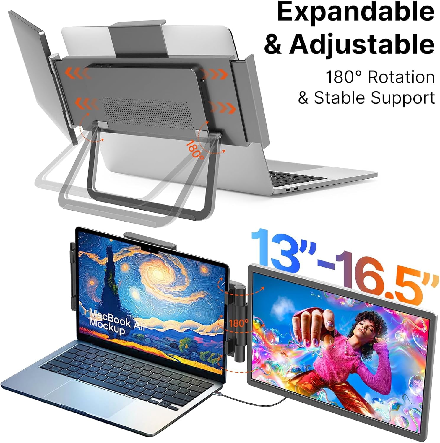 Laptop Screen Extender,14" 16:10 FHD 1200P IPS Dual Screen,Attachment Screen Extended Extra Screen, Portable Monitor for Laptops 14-16" with USB-C/HDMI Port