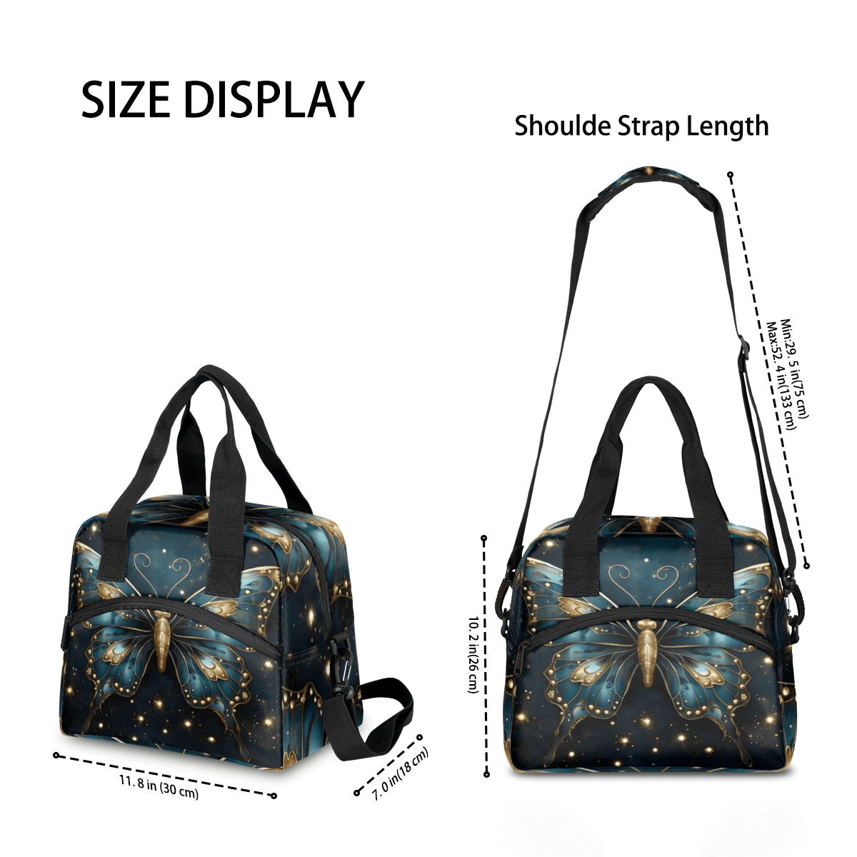 Herdesigns Boho Butterfly Insulated Lunch Bag for Women Men Adults Large Reusable Lunch Box Leakproof Portable Cooler Tote Bags with Adjustable Shoulder Strap