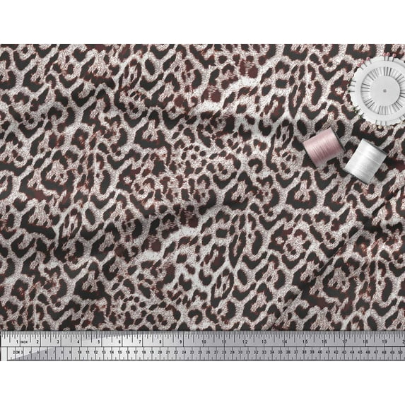 Soimoi Pink Cotton Duck Fabric Leopard Animal Skin Printed Fabric 1 Yard 44 Inch Wide