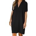 thumbnail image 2 of Patlollav 2025 Women Summer Casual V-Neck Short Sleeve Solid Dress, 2 of 6
